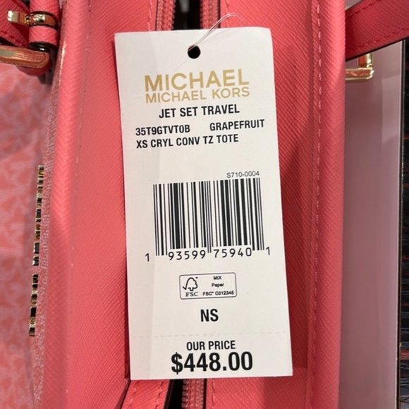 Michael Kors Jet Set Travel XS Carryall Tote Top Zip Tote Grapefruit - Picture 14 of 16